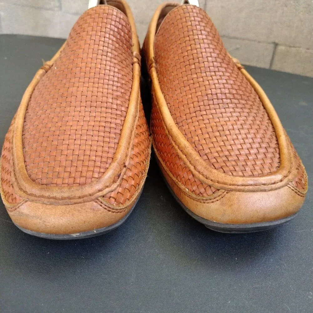 Tommy Bahama Naples Driver All Over Woven Men's Brown Leather Loafers Sz 9.5 D